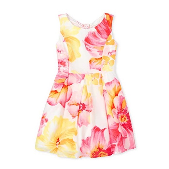 4- Girls' Floral Fit And Flare Dress Simplywht
